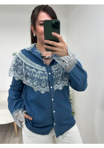 Fisto Dantel Detaylı Jean Gömlek fırsatları