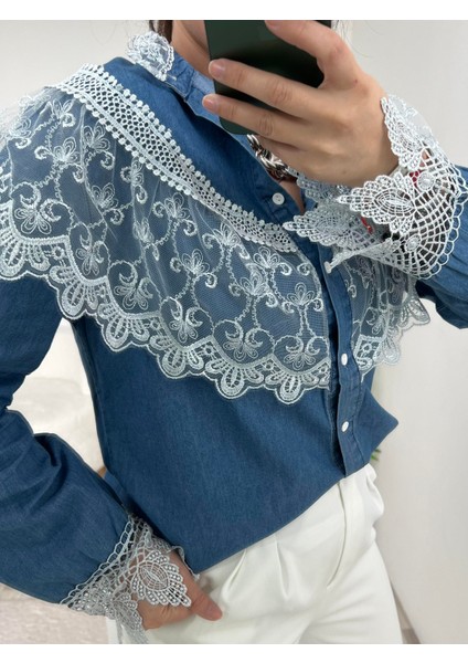 Fisto Dantel Detaylı Jean Gömlek indirimleri