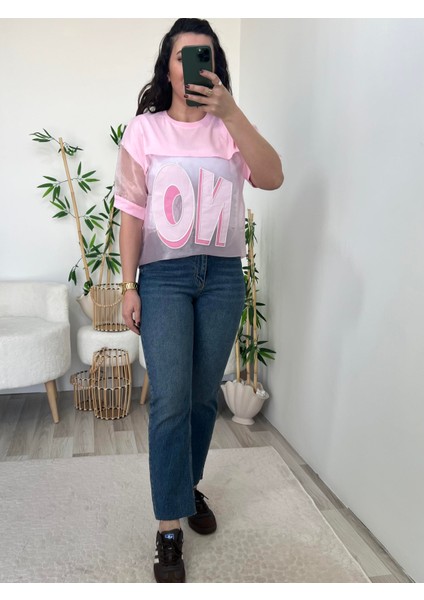 Pembe Organze Tül Detaylı Tişört fiyatları
