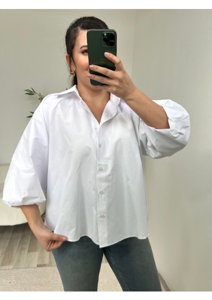 Beyaz Balon Kol Poplin Gömlek fiyatları