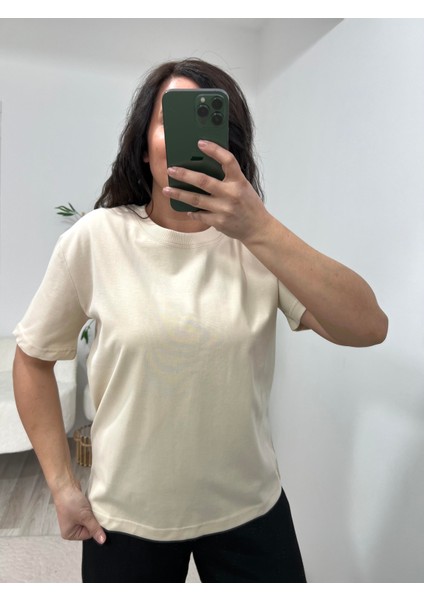 Teta Dilvin Krem Dekoratif Yaka Premium Tişört modelleri