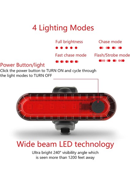 Bisiklet 4 Modlu Su Geçirmez USB Şarj LED Scooter Çanta Arka Işık Lambası Işık Aydınlatma Ikaz modelleri