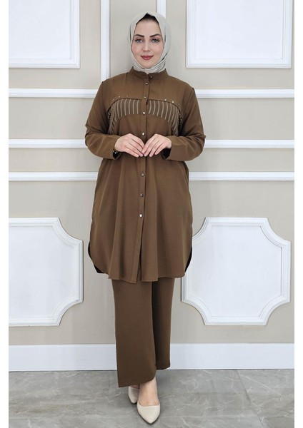 Kadın Kombinli Taş Detaylı Tesettür Takım modelleri