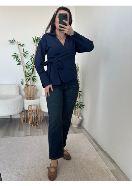 Lacivert Bağlamalı Poplin Gömlek modelleri