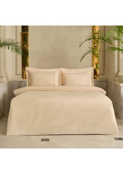 Cortez Nakışlı %100 Pamuk Çift Kişilik Nevresim Takımı Bej
