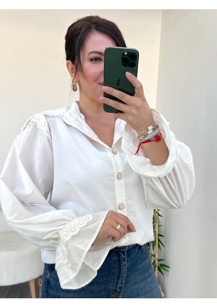 Ekru Kalp Yaka Sofi Gömlek