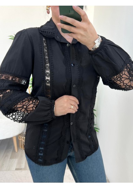 Siyah Balon Kol Fisto Talya Gömlek modelleri