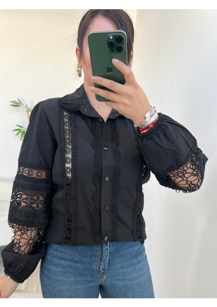 Siyah Balon Kol Fisto Talya Gömlek indirimleri