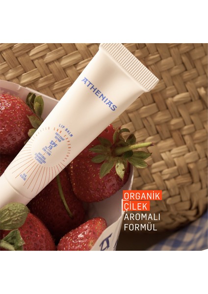 Lip Balm Anti Chap SPF15 Organik Çilek Aromalı Dudak Bakımı Çatlak Karşıtı 15 gr