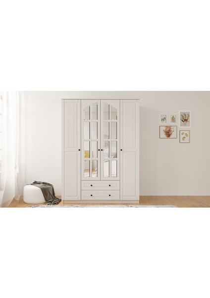 Seray Country 4 Kapak 2 Çekmeceli Gardırop