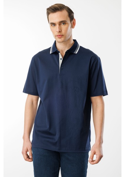 Erkek Polo Yaka Merserize T-Shirt Lacivert_3