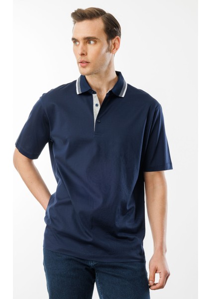 Erkek Polo Yaka Merserize T-Shirt Lacivert_3