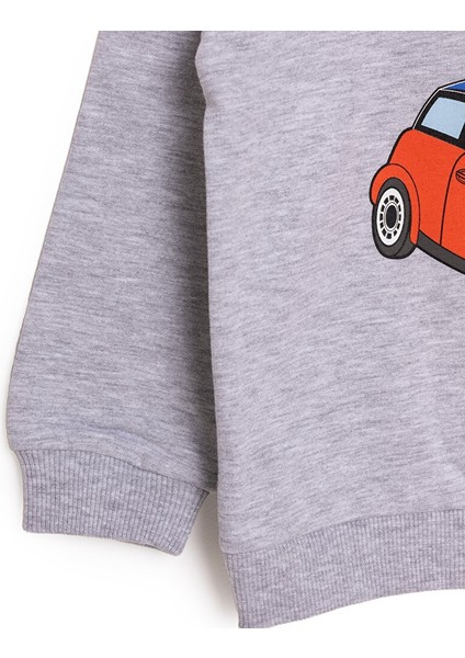Basic Az Şardonlu Araba Baskılı Sweatshirt Erkek Bebek