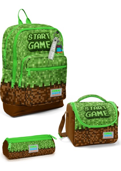 Kids Yeşil Kahverengi High Craft Desenli 3’lü Okul Çanta Seti SET0123776