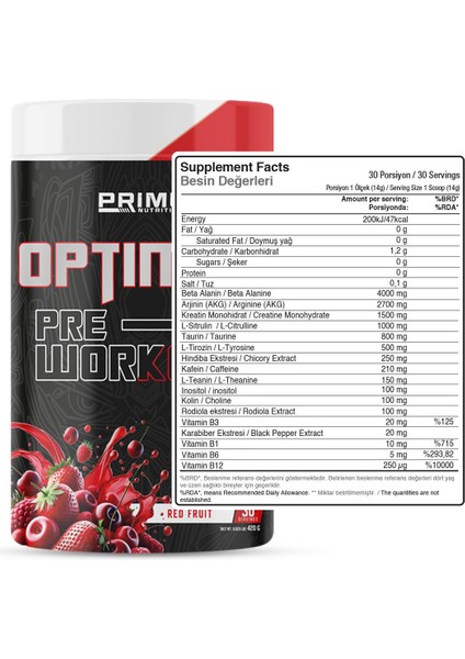 Optimus Pre-Workout 420 gr - Red Fruit modelleri
