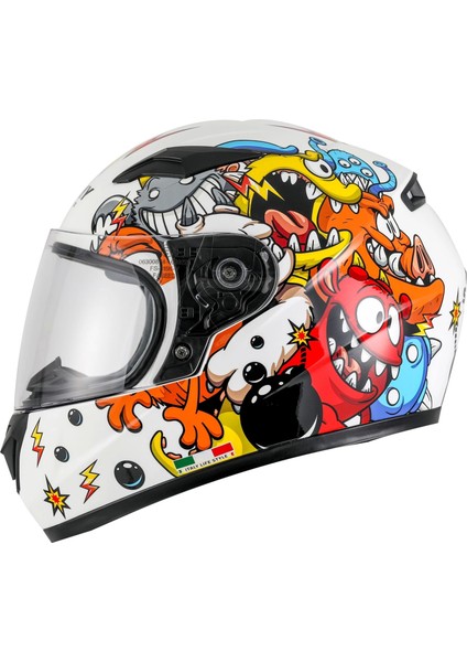 Kask Sway Çocuk Sw 815K Monster White Yellow Orange Full Face