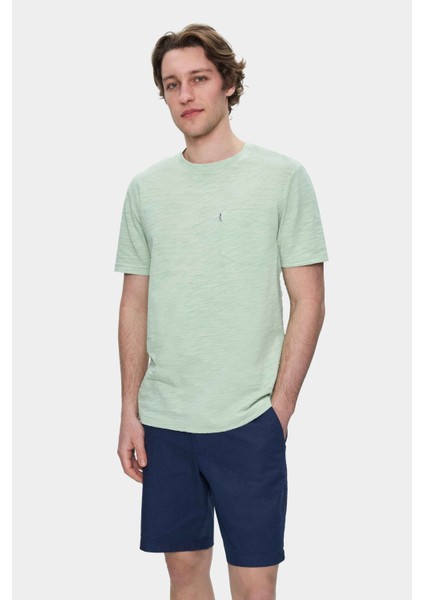 Caleb Duman Yeşili Bisiklet Yaka Cepli Standard Fit Erkek Tshirt