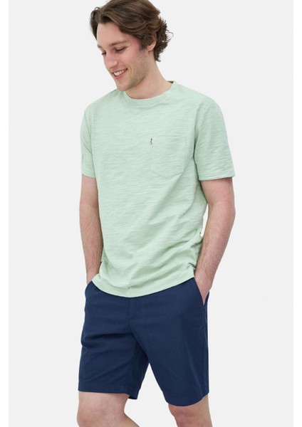 Caleb Duman Yeşili Bisiklet Yaka Cepli Standard Fit Erkek Tshirt modelleri