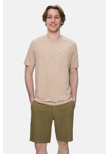 Caleb Açık Kahve Bisiklet Yaka Cepli Standard Fit Erkek Tshirt