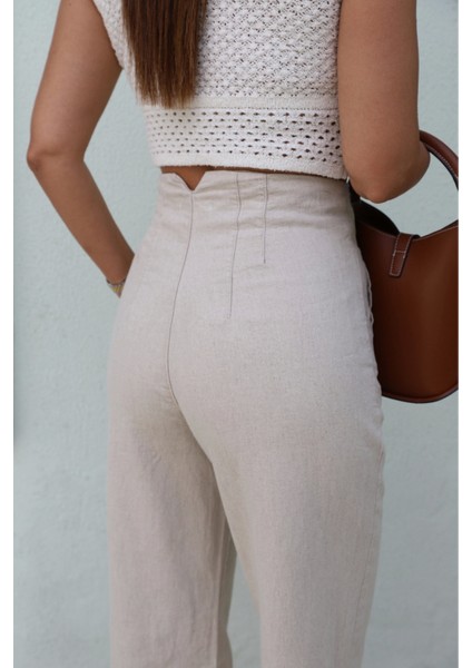 Bel Detay Keten Pantolon fırsatları