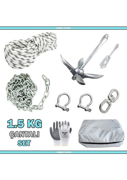 Marine Tekne ve Şişme Bot Için Hazır Çapa Seti Çantalı