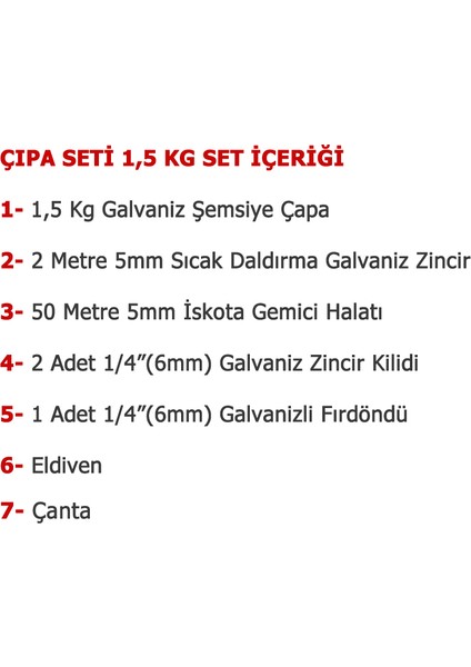 Marine Tekne ve Şişme Bot Için Hazır Çapa Seti Çantalı