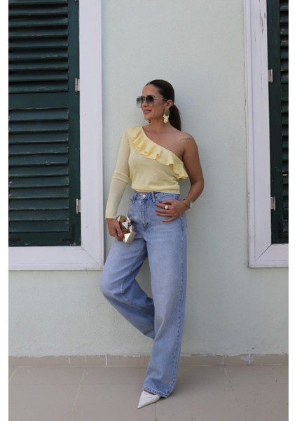 Mavi Paça Detay Taşlamalı Straight Pantolon modelleri