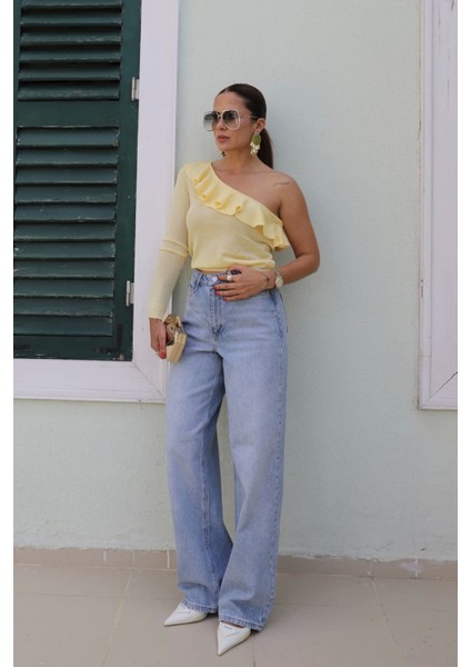 Mavi Paça Detay Taşlamalı Straight Pantolon fırsatları