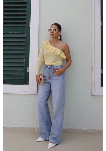 Mavi Paça Detay Taşlamalı Straight Pantolon indirimleri