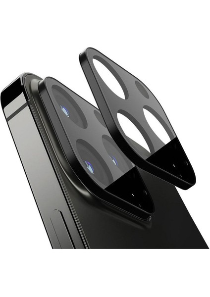 Iphone 13 Pro Max Kamera Camı Lens Koruyucu Metal Çerçeveli Kapalı Tasarım Tempered -Siyah