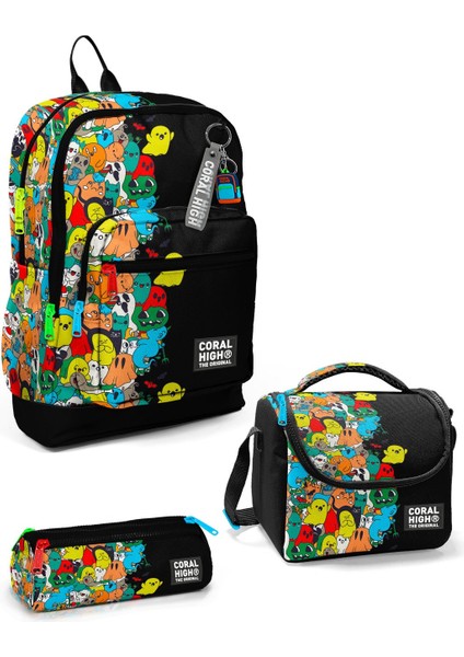 Kids Siyah Karikatür Desenli 3’lü Okul Çanta Seti SET0123774