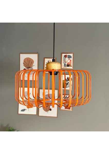 Sante Turuncu Sarkıt Avize Kalın Ahşap Başlık Iç Mekan Aydınlatma Dekoratif Mutfak Hol Cafe Ofis