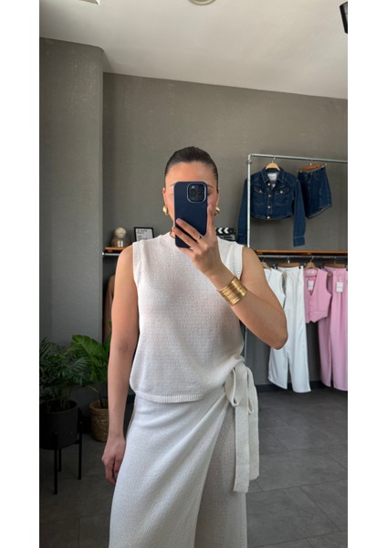 Çapraz Kapama Etek Bluz Triko Takım