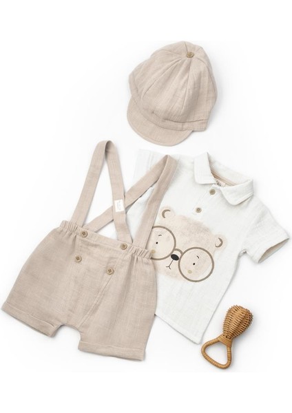 Bebek 3'lü Salopet Müslin Takım %100 Pamuk - Yenidoğan - CSYM7102