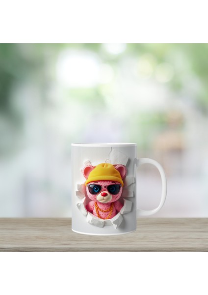 Pink Bear 3D Görünümlü Baskılı Porselen Kupalar Bardak fiyatları