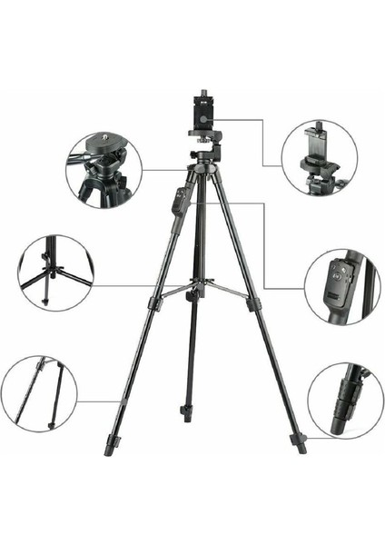 Siyah 125 cm Tripod Bluetooth Uzaktan Kumandalı Taşıma Çantalı Telefon Tutuculu Tripot 125 cm 3 Aya