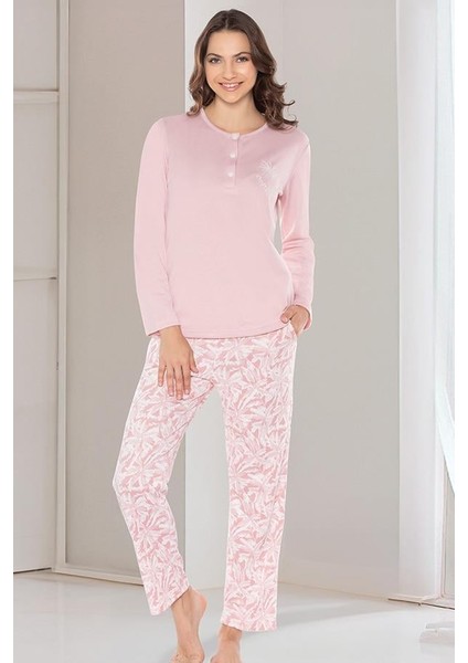 Uzun Kol Jakarlı Kumaş Yumuşak Kışlık Şık Zarif Pijama Takım Dowry 09-170UZUN Kol Pijama Takımı 09-170