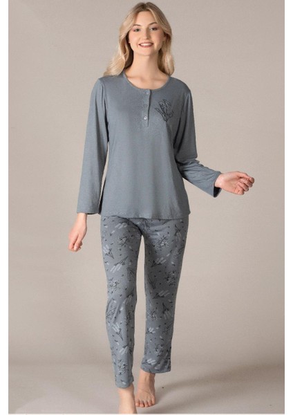 Uzun Kol Mevsimlik Pijama Takımı Viskon Alperi 790-38
