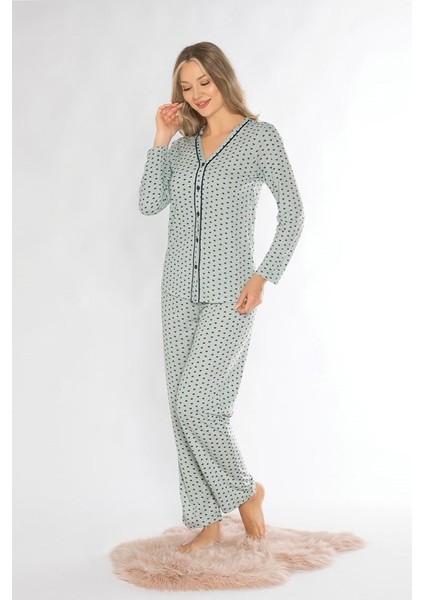Boydan Düğmeli Mevsimlik Uzun Kol Pijama Takımı Alperi 790-70