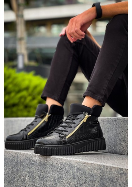 ET-S-512 Kalın Yüksek Siyah Taban Çift Fermuarlı Siyah Erkek Spor Bot fiyatları