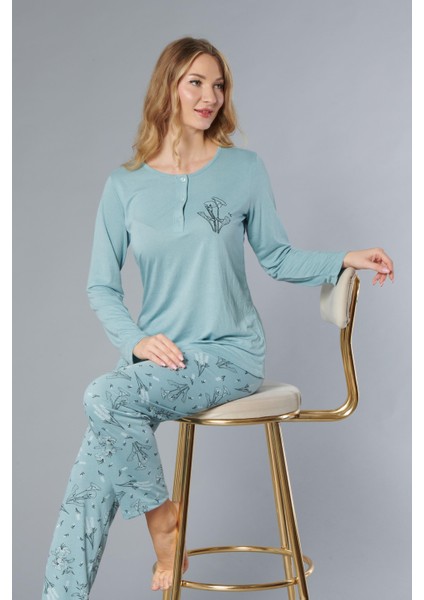 Uzun Kol Mevsimlik Pijama Takımı Viskon Alperi 790-38