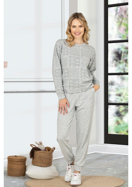 Kışlık Eşortman Jakarlı Kabartmalı Desen Cepli Pantolon Homewear Dowry 41-60