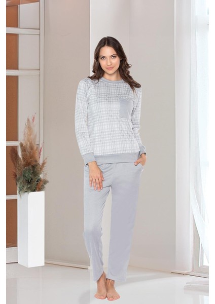 Uzun Kol Jakarlı Kumaş Yumuşak Kışlık Şık Zarif Pijama Takım Dowry 09-171 fırsatları