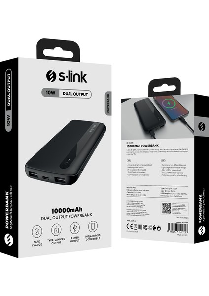 IP-G11N 10000MAH Micro+Usb+ Type-C Giriş+Çıkış Siyah Taşınabilir Pil Şarj Cihazı Powerbank