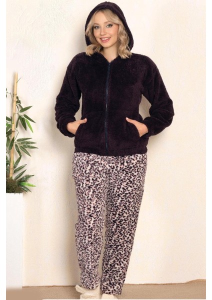 Welsoft Kışlık Yumoş Fermuarlı Leopar Pijama Takım Alperi 79-62