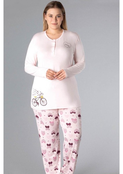 Büyük Beden Battal Mevsimlik Uzun Kol Pijama Takımı Viskon Flz B09-155