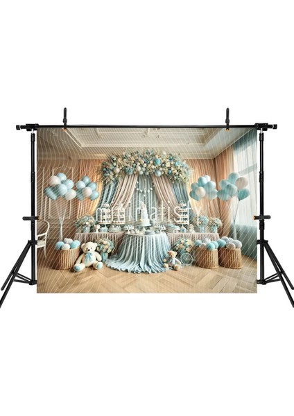 Mavi Balonlar ile Şık ve Neşeli Bir Parti Arka Planı, 200X150CM, Stüdyo Fonu