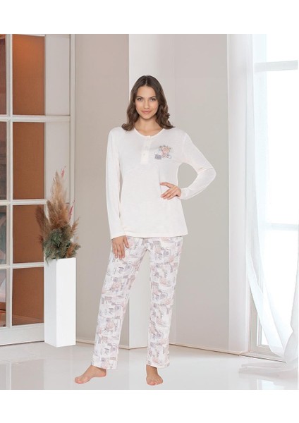 Uzun Kol Jakarlı Kumaş Yumuşak Kışlık Şık Zarif Pijama Takım Dowry 09-167 modelleri