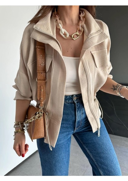 Qimene Kadın Iri Cepli Beli Büzgülü Bol Yakalı Düz Oversize Mont indirimleri