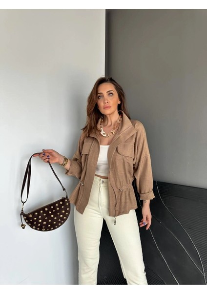 Qimene Kadın Iri Cepli Beli Büzgülü Bol Yakalı Düz Oversize Mont modelleri